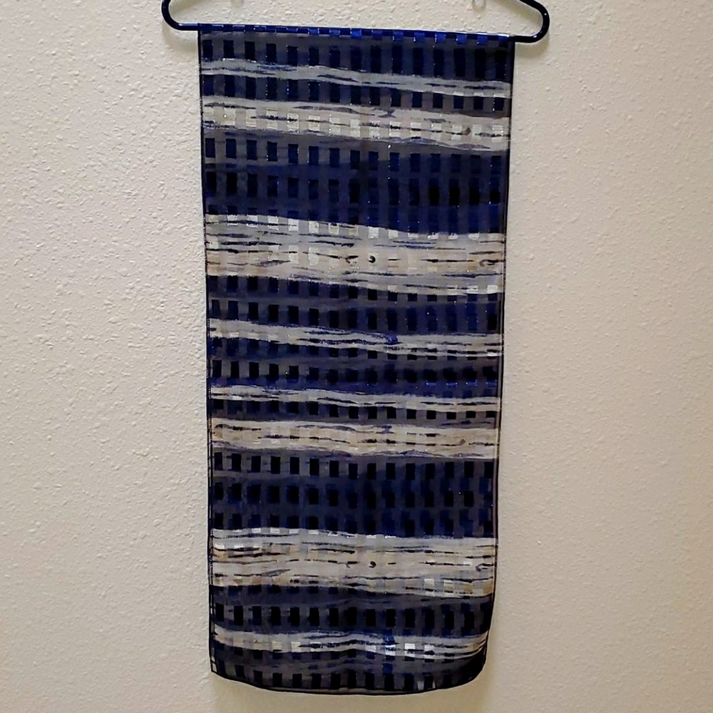 Fashion Scarf - Blue, Tan, & Gold
